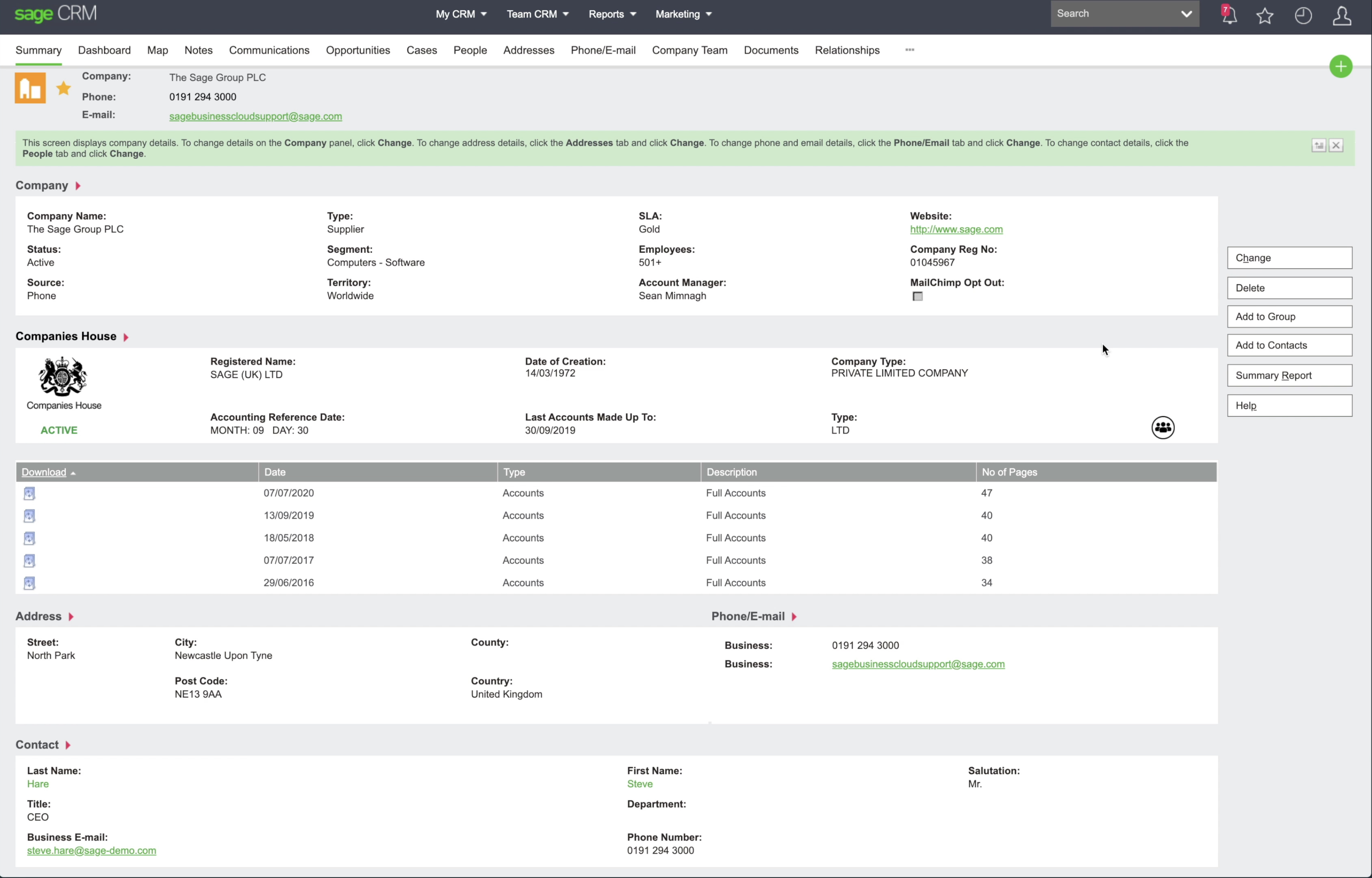 Companies House for Sage CRM